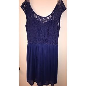 Navy blue lace off the shoulder dress